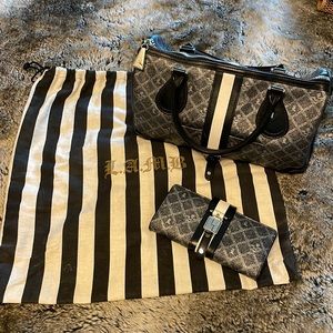 L.A.M.B. Gwen Lux Silver Mandeville Satchel and Matching Clutch Wallet